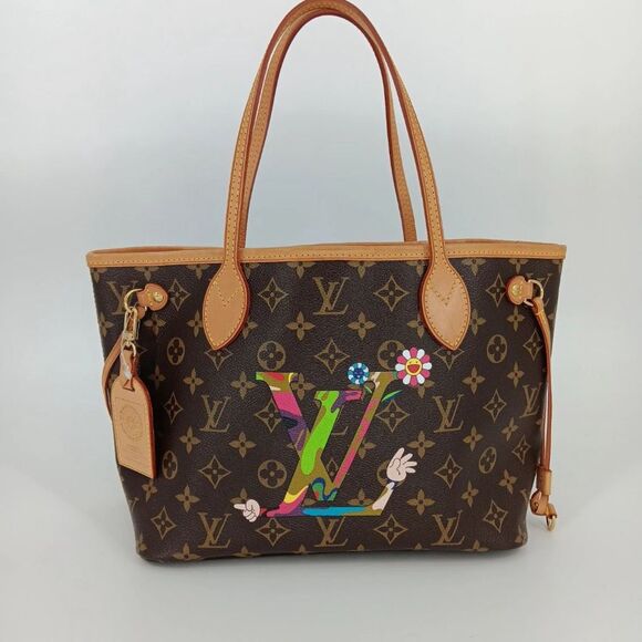 Louis Vuitton x Murakami Monogram Colorful Floral Leather PM Neverfull Tote Bag - Picture 1 of 16